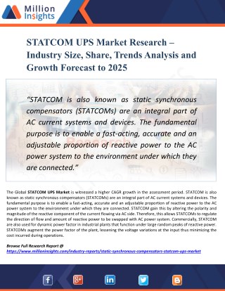 STATCOM UPS Market Size, Drivers, Opportunities, Top Companies, Trends, Challenges, & Forecast 2025