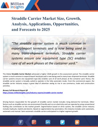 Straddle Carrier Market Analysis, Manufacturing Cost Structure, Growth Opportunities and Restraint 2025