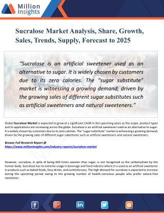 Sucralose Market Analysis - Trends, Technologies & Forecasts Report 2025