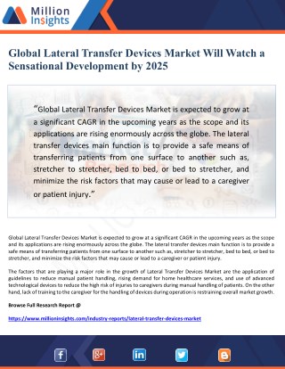 Global Lateral Transfer Devices Market Will Watch a Sensational Development by 2025