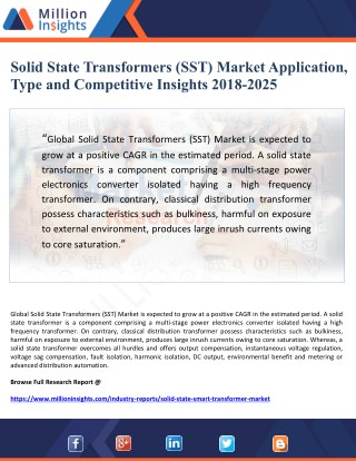 Solid State Transformers (SST) Market Application, Type and Competitive Insights 2018-2025