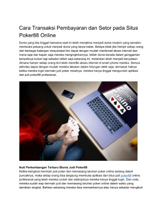 Cara Transaksi Pembayaran dan Setor pada Situs Poker88 Online