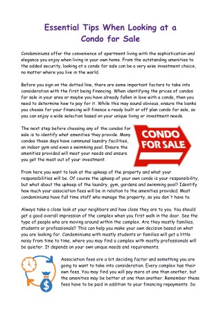 Essential Tips When Looking at a Condo for Sale