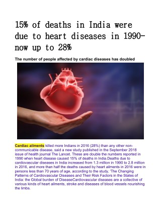 15% of deaths in India were due to heart diseases in 1990; now up to 28%