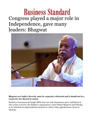 Congress played a major role in Independence, gave many leaders: Bhagwat