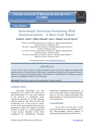 Heterotopic Pancreas Presenting With Intussusception - A Rare Case Report