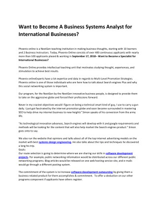 Want to Become A Business Systems Analyst for International Businesses?