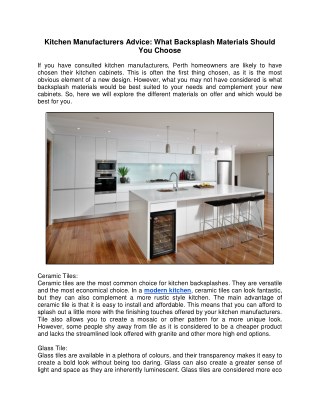 Kitchen Manufacturers Advice