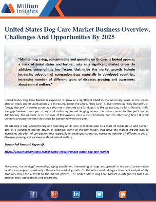 United States Dog Care Market Business Overview, Challenges And Opportunities By 2025