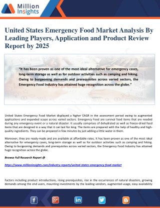 United States Emergency Food Market Analysis By Leading Players, Application and Product Review Report by 2025