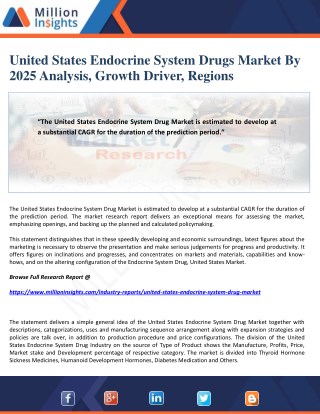 United States Endocrine System Drugs Market By 2025 Analysis, Growth Driver, Regions