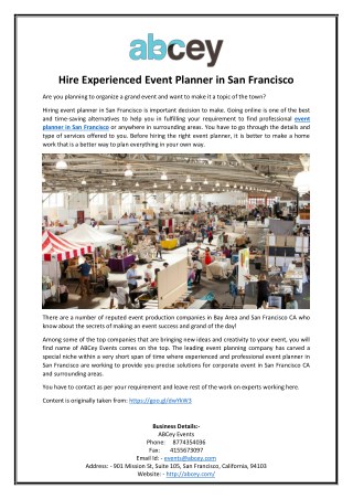 Hire Experienced Event Planner in San Francisco