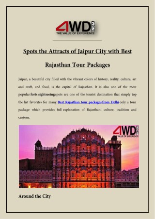 Spots the Attracts of Jaipur City with Best Rajasthan Tour Packages