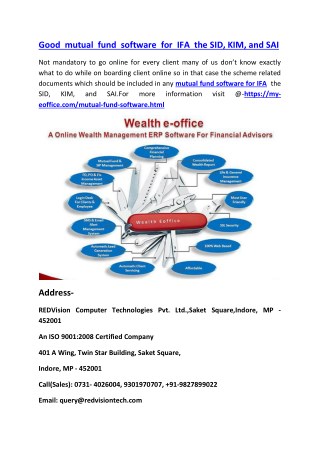 Good mutual fund software for IFA the SID, KIM, and SAI