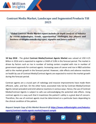 Contrast Media Market, Landscape and Segmented Products Till 2025