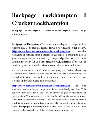 Backpage Rockhampton , Cracker Rockhampton