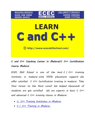 C and C Coaching Center in Madurai|C C Certification Course Madurai