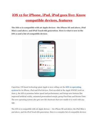 IOS 12 for iPhone, iPad, iPod Goes Live - Know Compatible Devices, Features