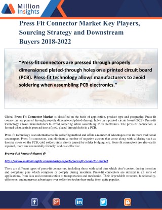 Press Fit Connector Market Key Players, Sourcing Strategy and Downstream Buyers 2018-2022