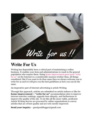 Write for Us Home Improvement & interior Design Blog
