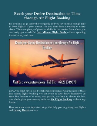 Reach your Desire Destination on Time through Air Flight Booking