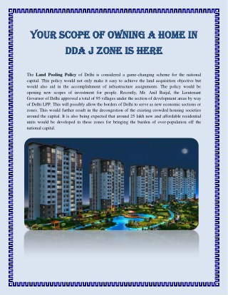 Your Scope of Owning a Home in DDA J Zone is Here
