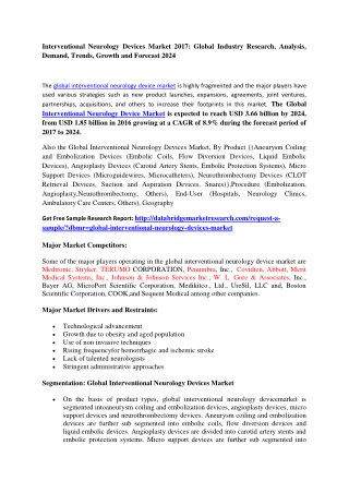 Interventional Neurology Devices Market Product, Material, End User, Geography 2018