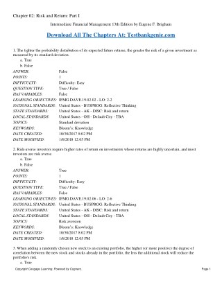 Test Bank for Intermediate Financial Management 13th Edition by Eugene F. Brigham