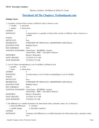 Test Bank for Business Analytics 3rd Edition by Jeffrey D. Camm