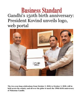 Gandhi's 150th birth anniversary: President Kovind unveils logo, web portal