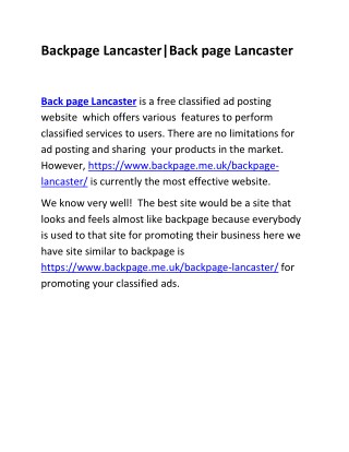 Backpage Lancaster
