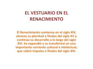 EL VESTUARIO EN EL RENACIMIENTO