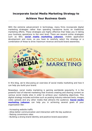 Incorporate Social Media Marketing Strategy to Achieve Your Business Goals