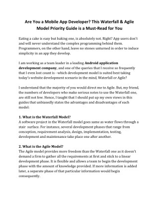 Are You a Mobile App Developer? This Waterfall & Agile Model Priority Guide is a Must-Read for You