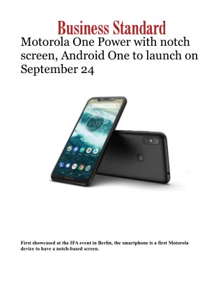 Motorola One Power with notch screen, Android One to launch on September 24Â 