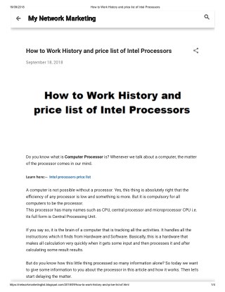 How to Work History and price list of Intel Processors