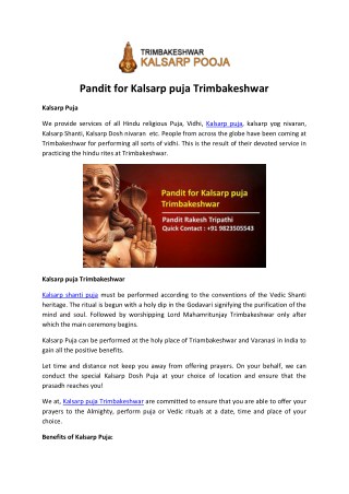 Pandit for Kalsarp puja Trimbakeshwar