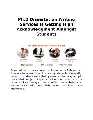 PhD Dissertation Writing Services Is Getting High Acknowledgment Amongst Students