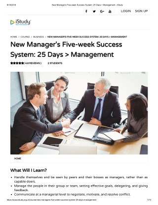 New Manager's Five-week Success System - istudy