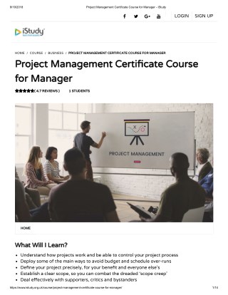 Project Management Certificate Course for Manager - istudy