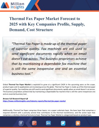 Thermal Fax Paper Market Top Manufacturers, Growth, Trends, Competitive Landscape, Price and Forecasts to 2025