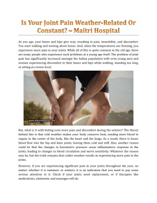 Is Your Joint Pain Weather-Related Or Constant? - Maitri Hospital