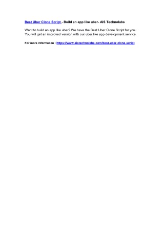 Best Uber Clone Script - Build an app like uber- AIS Technolabs