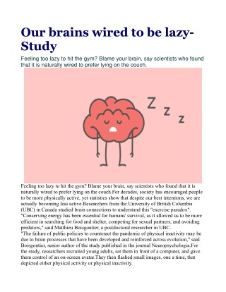 Our brains wired to be lazy: Study