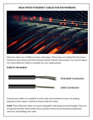 High Speed Ethernet Cables For Networking