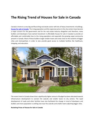 The Rising Trend of Houses for Sale in Canada