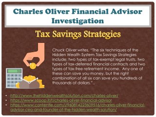 Charles Oliver Financial Advisor Investigation - Tax Savings Strategies