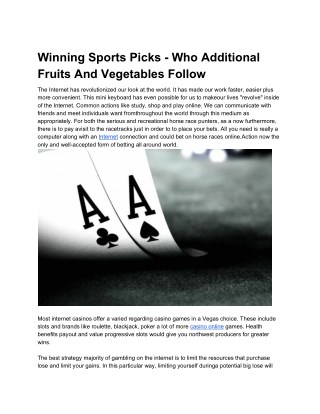 Winning Sports Picks - Who Additional Fruits And Vegetables Follow