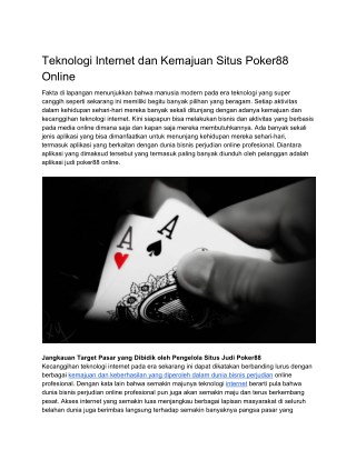 Teknologi Internet dan Kemajuan Situs Poker88 Online