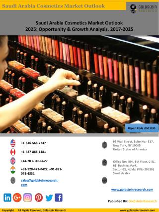 Saudi Arabia Cosmetics Market Outlook 2025: Opportunity & Growth Analysis, 2017-2025